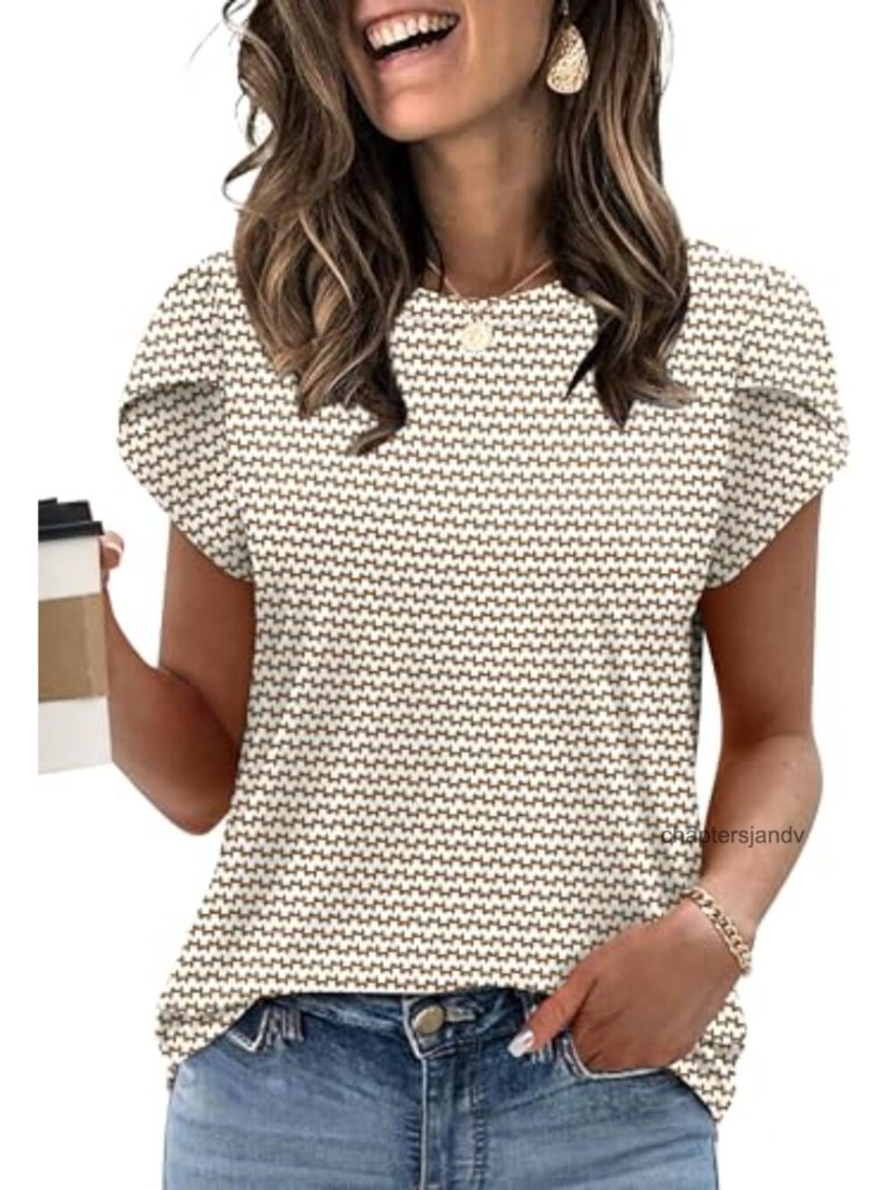 Women's Short Sleeve Puff Sleeve Blouse Soft Stretchy Crew Neck Casual Top